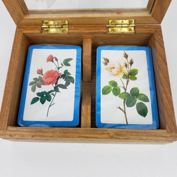 Card Set with Etched Glass Wood Case NWT - Picture 2 of 5
